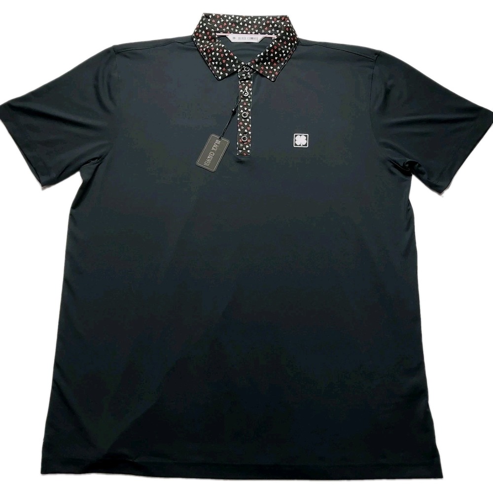 Black Clover Polo Shirt NEW Mens L  Live Lucky Golf Performance Black Heart